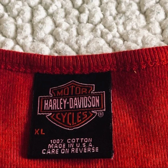 Harley Davidson Red 3/4 Sleeves w/Tie Dyed Pattern - Picture 6 of 6
